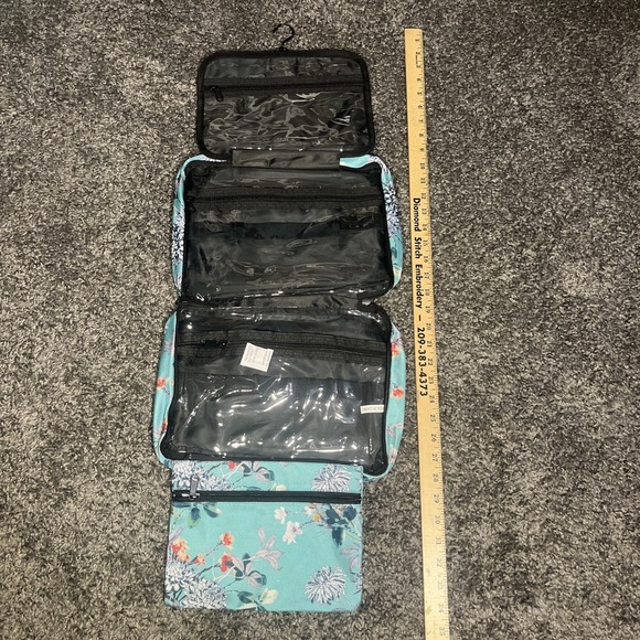 Bang And Carson Large Hanging Travel Bag Turquoise With Flowers New - Picture 2 of 8